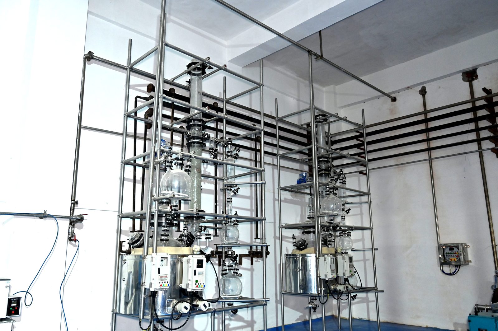 Distillation glassware setup in the R&D lab